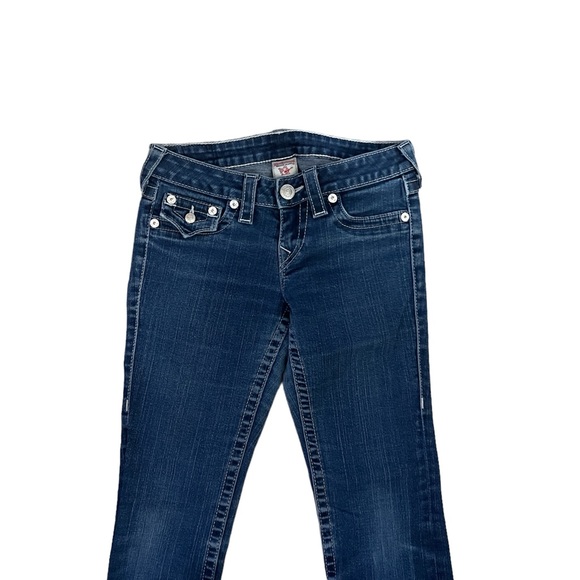 True Religion Sz:26 Becky Pink Crystals Straight Leg Blue Jeans - Picture 4 of 6